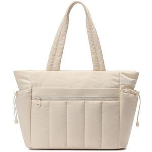 여성용 FFOGH 토트백, 수납공간이 있는 경량 패딩 작업용 지퍼가 달린 퀼트 숄더백