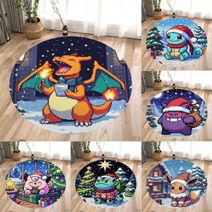 크리스마스 픽셀 아트 포켓몬 라운드 러그 미끄럼 방지 바닥 매트 홈 거실 침실 러그 세탁 가능 라운드 카