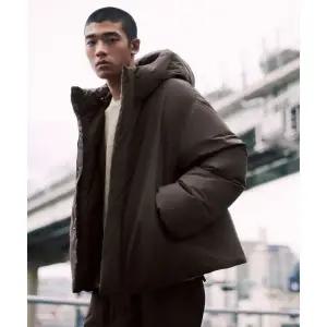 미니멀 후디드 다운 숏 패딩 재킷 바로크 브라운 401761