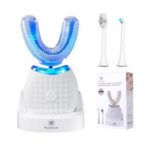 마젠탁 전동 칫솔, 360도 청소용 U자형 자동 미백용 3가지 모드, 여행 또는 가정용 무선 충전 키트(화이트)