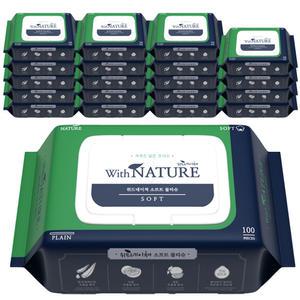 위드네이쳐 소프트 캡형 물티슈 100매 20팩 경제적인 순한물티슈 부드러운 플레인원단