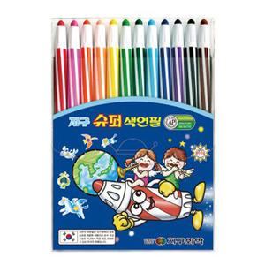 지구화학 슈퍼 색연필 12색 줄무늬 돌돌이 샤프식 컬러링 초등 유치원 입학 미술 준비물