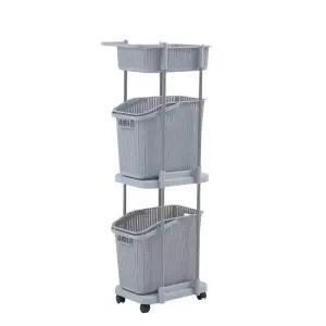 이동식빨래바구니 수납형 싱글) 다용도바구니 분리수거함 3단 MW-SD03