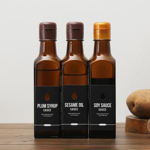 갈색사각대캡250ml 낱개 참기름 들기름 스티커 유리병