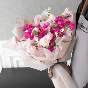 진달래 조화 꽃다발 포멀아젤리 60cm 인테리어 꽃 선물 장식 기념일 졸업식 발표회 학예회