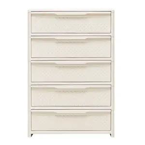 [보네드] 끌레두 라탄 5단 아이보리 플리스틱 와이드 서랍장