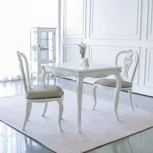 [피어젠]봄베이 프렌치 엔틱 2인용 원목 식탁 세트 화이트 빈티지