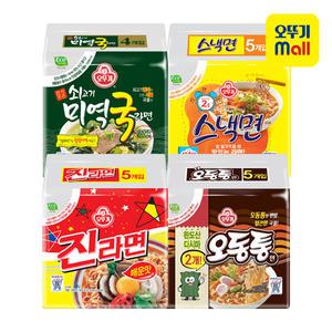 [본사직영] 오뚜기 봉지라면 4종 세트(스낵면+진라면 매운맛+쇠고기미역국면+오동통면)
