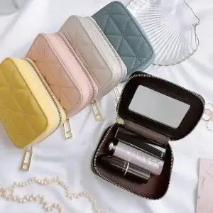 소가죽 거울 립스틱 퀼팅 케이스 휴대용 거울내장 미니 화장품 립 파우치 7color