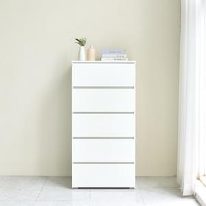 [보루네오]화이트 핸들리스 속깊은 5단 서랍장 (가로 60cm, 높이 1.2m, 깊이 50cm)