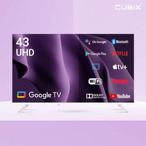 [으뜸효율]큐빅스 109cm 43인치 화이트에디션 스마트TV UHD 4K LED 구글티비 안드로이드 에너지1등급 스탠드형 벽걸이형