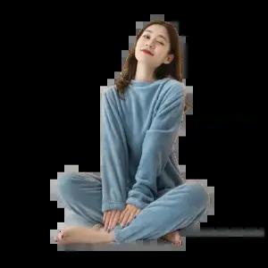 여성 극세사 수면 잠옷 상의 하의 세트 부드럽고 따뜻한 여자 데일리 파자마 세트