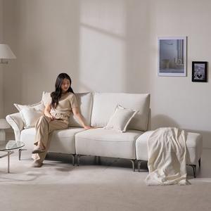 [비앙스] 레논 아쿠아 패브릭 3인 카우치형 소파(스툴포함)