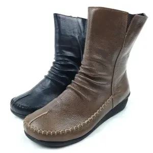 의정부수제화 소가죽 발편한 통굽 여성 가죽부츠 여자 앵글 앵클 가을 겨울 수제 반부츠