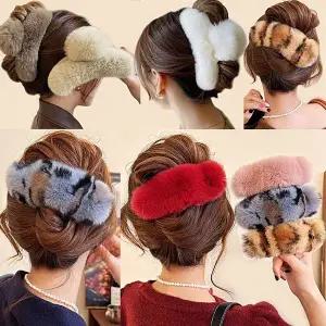 쿠펀 대형 사각 일자 호피 벨벳 밍크 털 헤어 회사 집게핀