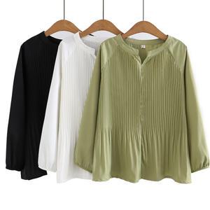 아웃사이즈 J8893 빅사이즈 플레어 프레스 플리츠 블라우스 긴팔 티셔츠