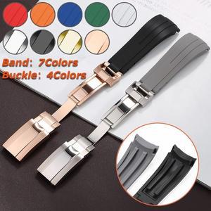 호환 롤렉스 워터 고스트 남성용 곡선 고무 시계 스트랩 실리콘 시계 밴드 접이식 버클 손목 밴드 남녀공용