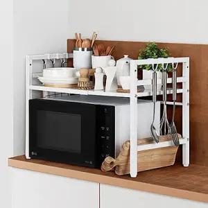 리브리움 전자레인지선반 2단 화이트 넓이조절 철제 미니렌지대