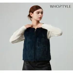 [후스타일]후스타일 여성 천연모피 소프트 퍼 리버시블 베스트 네이비