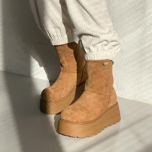 모블 통굽 숏 슬림 부츠 플랫폼 키높이 왕굽 겨울 왕통굽 신발 앵클 미들 털신 7cm