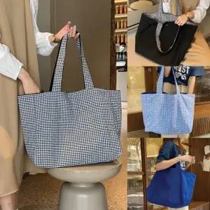 빅사이즈 양면 체크 숄더백 캔버스 숄더형 에코 가방 빅백 여우창고
