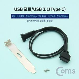 USB 포트 USB 3.1(Type C) 3.0 변환 젠더 20P 브라켓 포함 50cm
