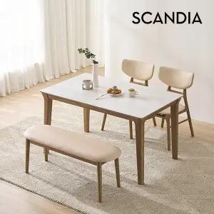 [스칸디아]멜리토 포세린 통세라믹 4인용 원목 1300 식탁세트(의자2+벤치1)