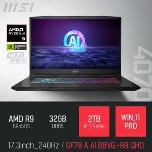 ⓒ MSI GF시리즈 소드 GF76 A AI B8VG-R9 QHD 32GB 2TB WIN11 / 17인치 편집 고성능 게임 포토샵 AI 노트북