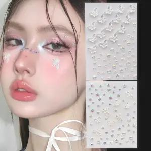 (18종) 오로라 페이스 스티커 파츠 큐빅 얼굴에붙이는 나비 리본 얼굴 페스티벌 축제 할로윈 메이크업