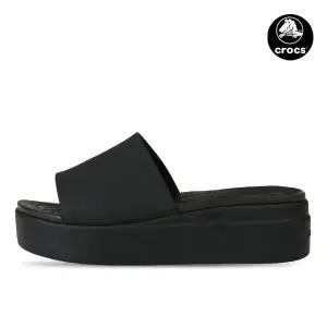 크록스 브루클린 슬라이드 여성 웨지 힐 통굽 슬리퍼 샌들 블랙 208728-001