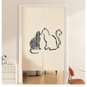 대형 일러스트 고양이 원단 침실 천문발 입구 린넨커튼 커튼 머그 정전