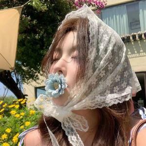 레이스 삼각두건 프릴 스카프 예쁜 헤어두건 레이어드 스커트 스타일