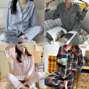 체크 잠옷 세트 긴팔 파자마 봄 가을 잠옷 세트 체크 무늬