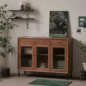 헤이즐 원목 그릇장 강화 모루유리 장식장 서랍 수납장 1200 GM388