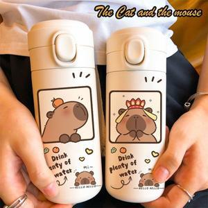 Capybara Anime Kids 보온병 머그컵 귀여운 만화 소녀 우유 머그잔 Capybara Kawaii 스포츠 물병 커피 컵