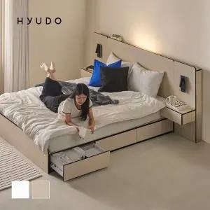 [휴도]지정일배송/무료설치ㅣ그림의 선유 헤드형 자작나무 엣지 LED 3단 서랍 수납 침대 프레임 SS