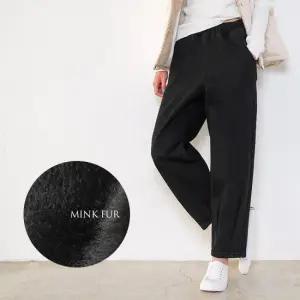 [헤이올리]데님스판밍크퍼허리밴딩밑단다트9부배기팬츠PTS001