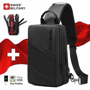 스위스 밀리터리 남성용 슬링 백 방수 및 대용량 체스트 숄더 크로스 바디 야외 레저
