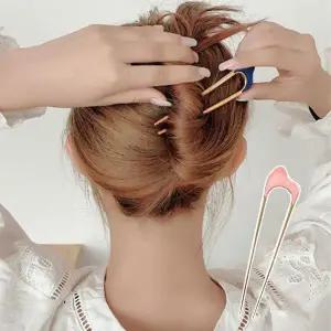 [골드스마일]여성 메탈 마블 U자 비녀 1P 올림머리 똥머리 고정