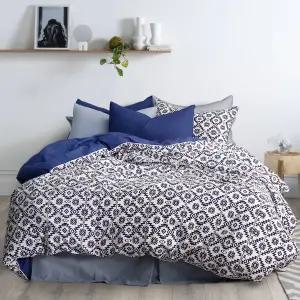 에스닉 이불커버+베개커버세트 순면 광목 30수 S D Q 네이비