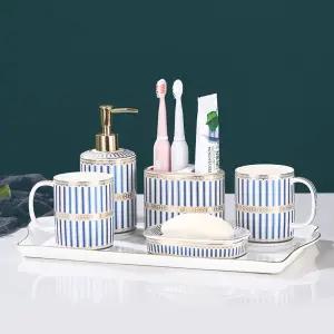 욕실 디스펜서 고급 세라믹 비누 홀더 양치 컵 세트 욕실5세트 -블루