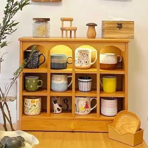 컵보관함 찬장 머그컵 진열 전시 홈카페 찻잔 수납장 체리우드 수납장-60x17x50cm