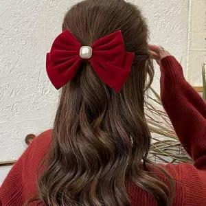 [콩심팥심]여성 시크하고 클래식한 가을 겨울 벨벳 리본 자동핀