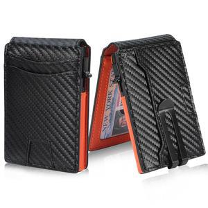 남성용 NGOKPYD RFID 차단 지갑, 슬림 미니멀리스트 팝업 카드 홀더 머니 클립 및 ID 창, 9-11장의 소지, 탄소 섬유 디자인, 생일 아버지의 날 선물로 좋습니다(오렌지)