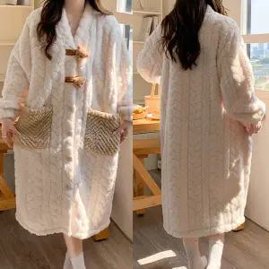 극세사 여성 곰돌이 수면 원피스 겨울 잠옷 빅사이즈 임산부 홈웨어 가운