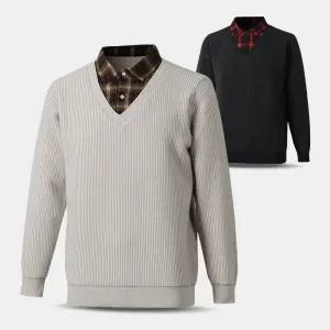 남성 기모 V넥 셔츠 레이어드 니트티 RNT06 중년 겨울