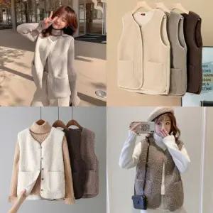 뽀글이조끼 집업 무스탕 단추조끼 양털 여성 플리스 후리스 포켓 베스트 양털 겨울 플리스 조끼 가을 여성