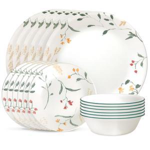 코렐 비트렐 18피스 유리 식기 세트 서비스 6인용, 3중 칩 및 균열 방지 접시 그릇 세트, 와일드플라워