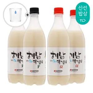 [품질보장] 삼산주조장 해남찹쌀생막걸리세트 750ml 9도x2,12도x2 온더락잔 증정