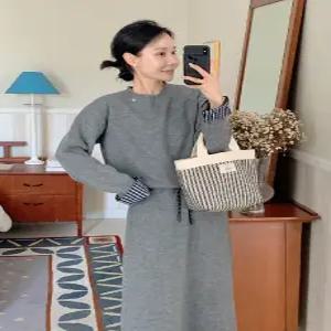 울 체크 레이어드 니트 스커트 세트 (one color)